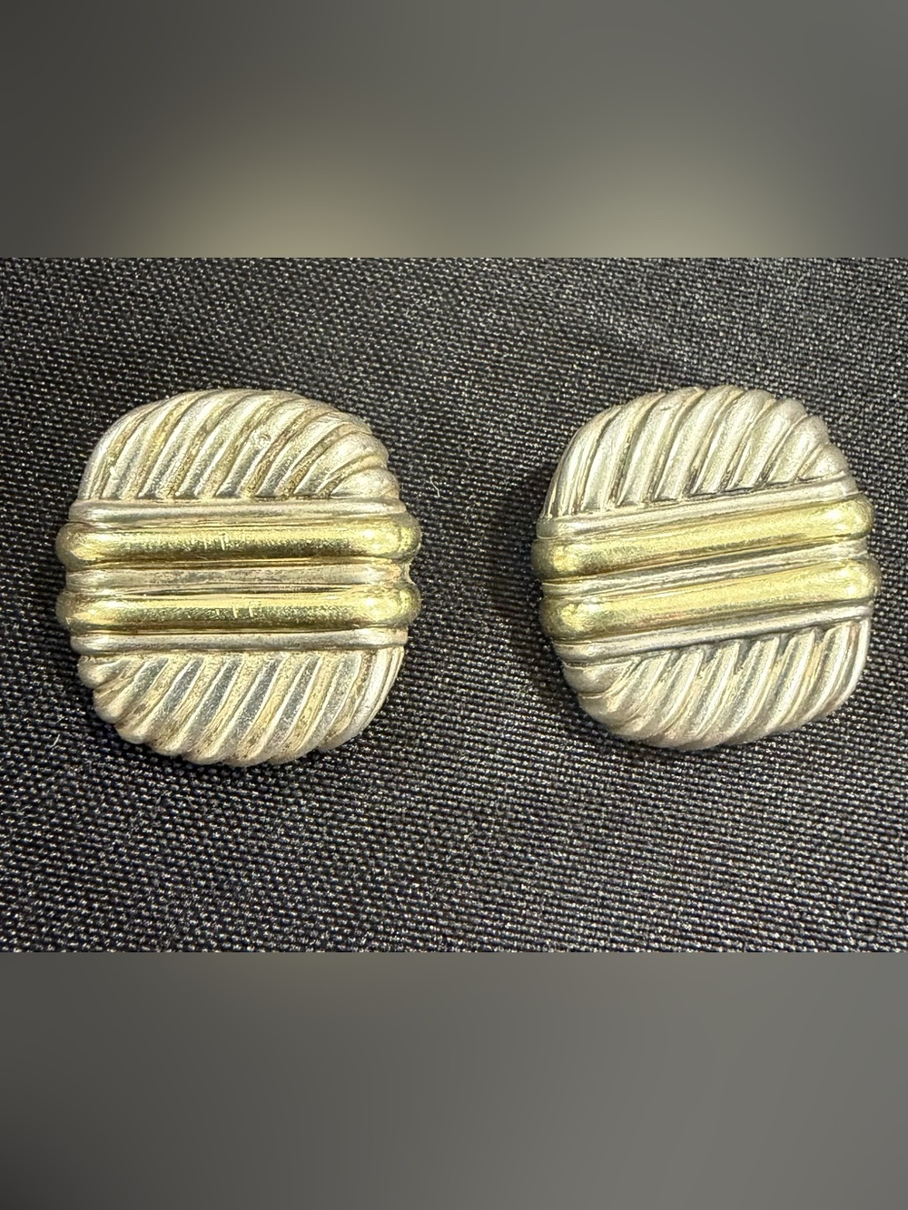 David Yurman Sterling Silver 14K Yellow Gold Button Cable Clip On Earrings
